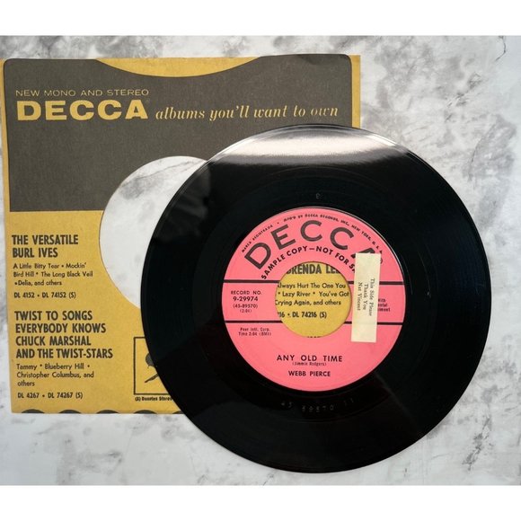 Webb Pierce Any Old Time / We'll Find a Way 45 Country Promo DECCA 9-29974 - Picture 3 of 4